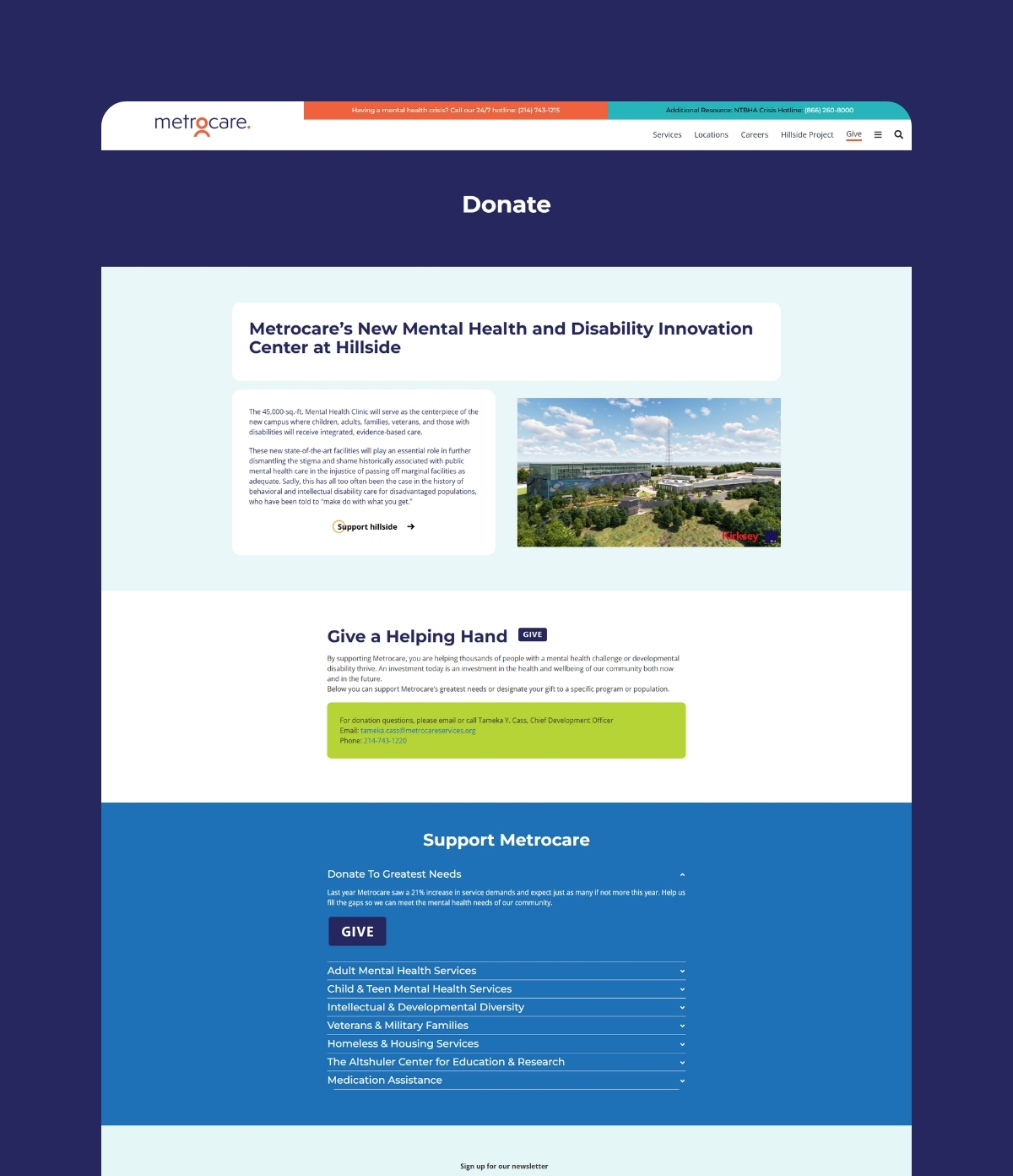 Metrocare Donate Page Mockup