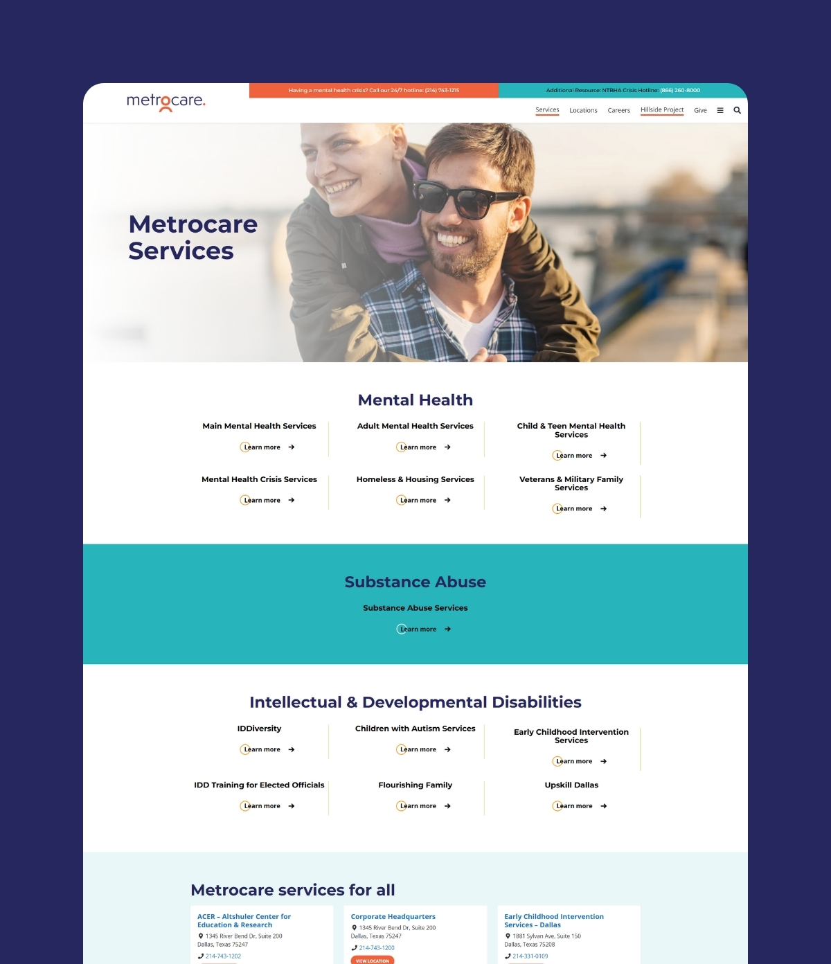 Metrocare Services Page Mockup